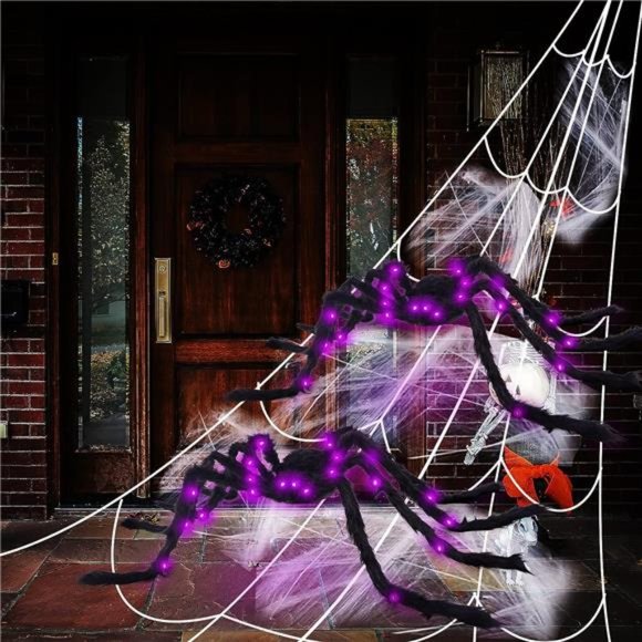50" Halloween Light up Spider (2 Pack) with 200" Spider Web Halloween Spider - Picture 2 of 7